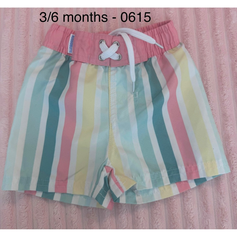 RuggedButts Baby Boy Striped Swim Trunks Pastel Multi-Color Board Shorts 3-6M